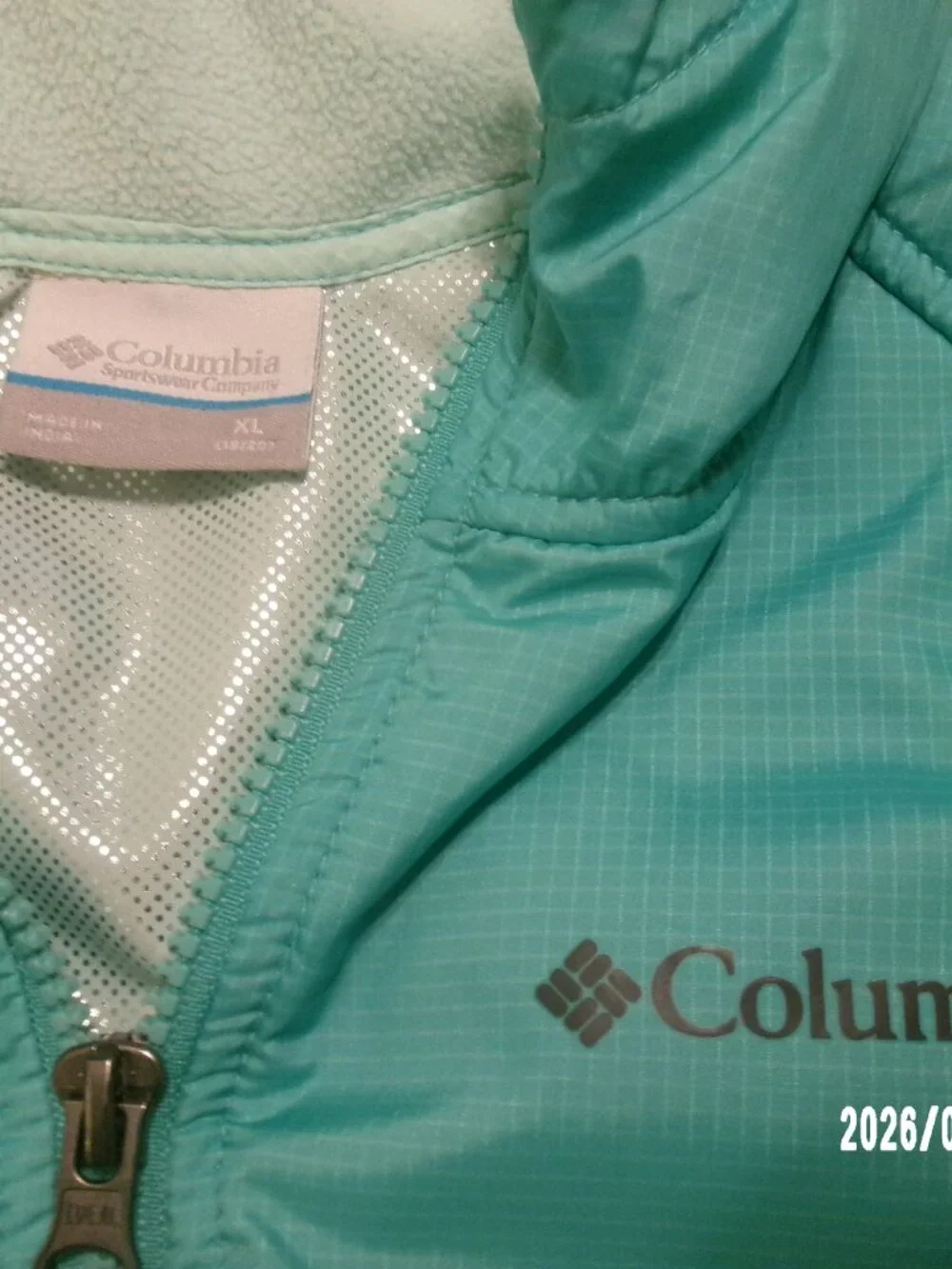 Columbia Jacket Youth XL 18 Mint Green Fleece Full Zip Front Hooded Cold Gear EX